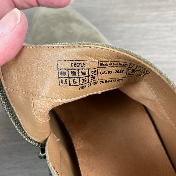 Vionic Stone Tan Gray Suede Cecily Waterproof Block Heel Booties Sz.8.5 - Picture 11 of 16